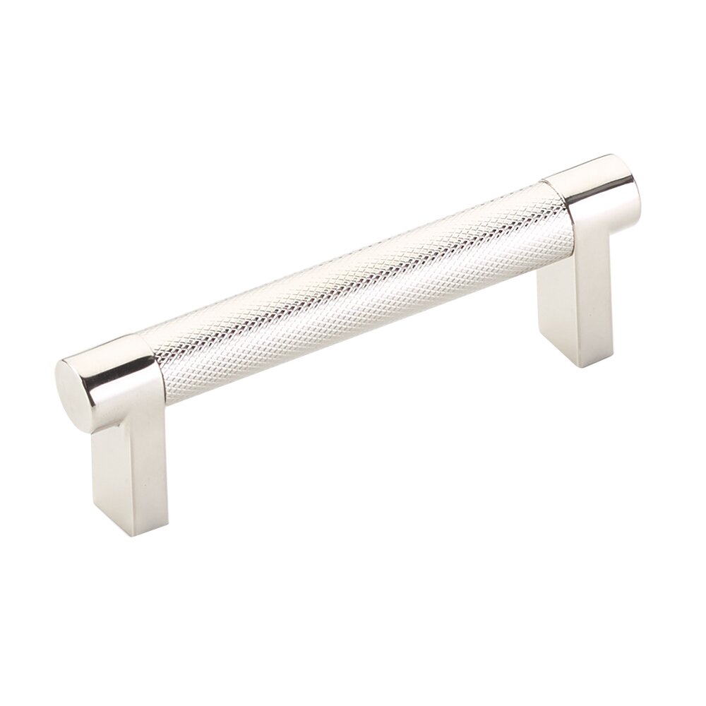 3-1/2" Centers Rectangular Stem in Polished Nickel And Knurled Bar in Polished Nickel