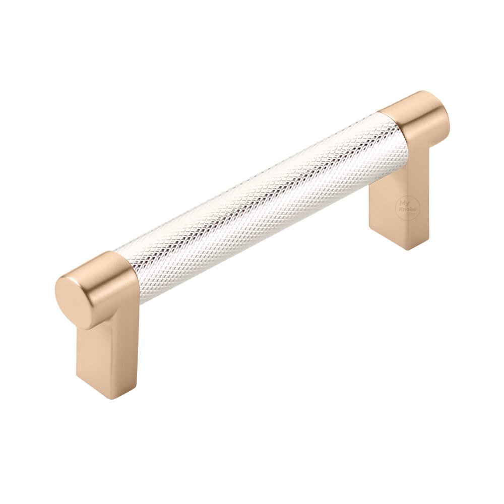 3-1/2" Centers Rectangular Stem in Satin Copper And Knurled Bar in Polished Nickel