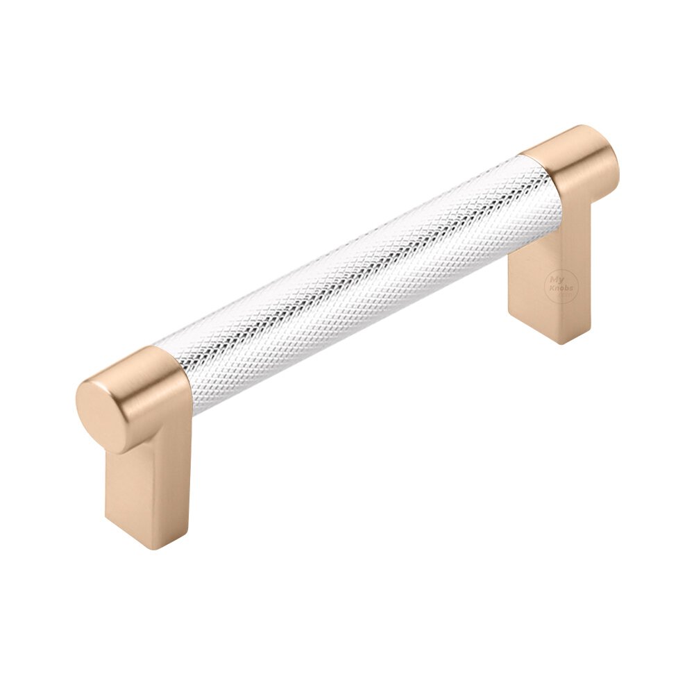 3-1/2" Centers Rectangular Stem in Satin Copper And Knurled Bar in Polished Chrome