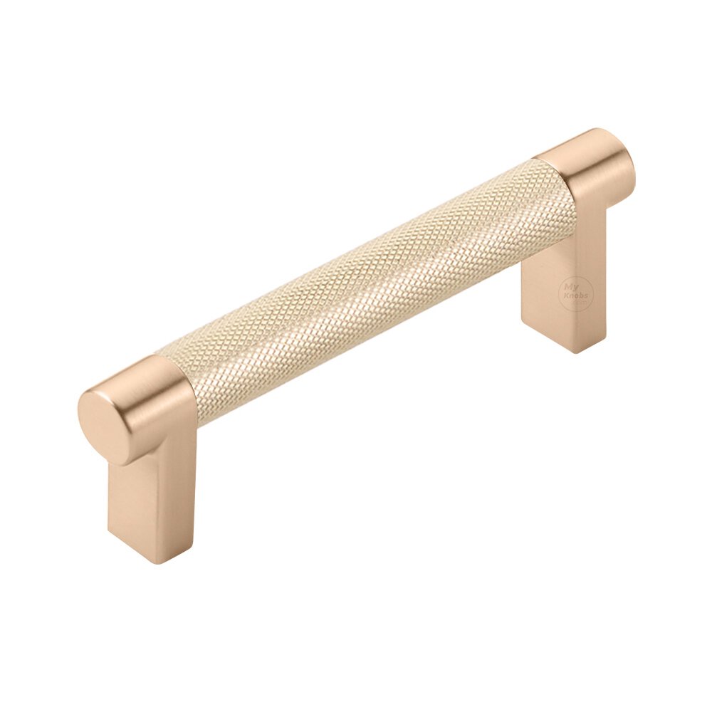 3-1/2" Centers Rectangular Stem in Satin Copper And Knurled Bar in Satin Brass