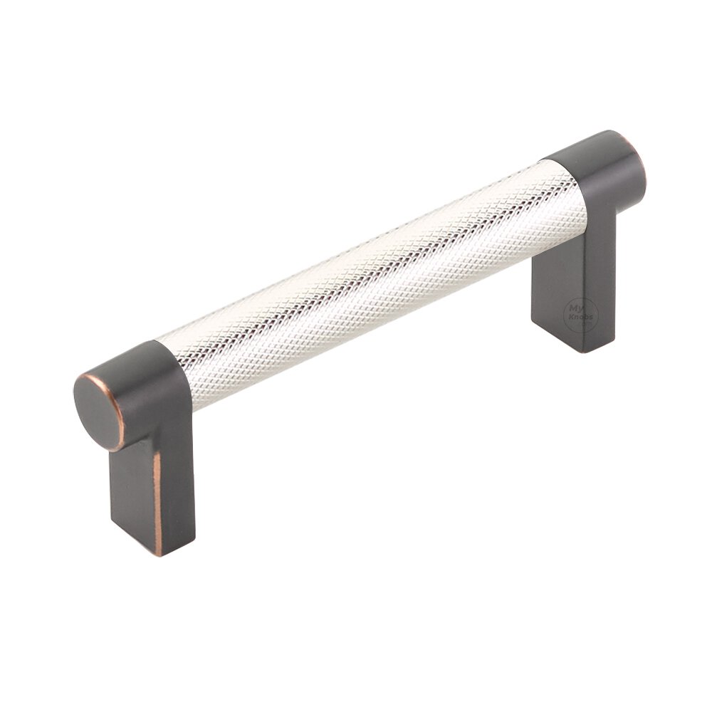 3-1/2" Centers Rectangular Stem in Oil Rubbed Bronze And Knurled Bar in Polished Nickel