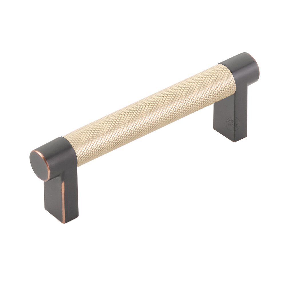 3-1/2" Centers Rectangular Stem in Oil Rubbed Bronze And Knurled Bar in Satin Brass