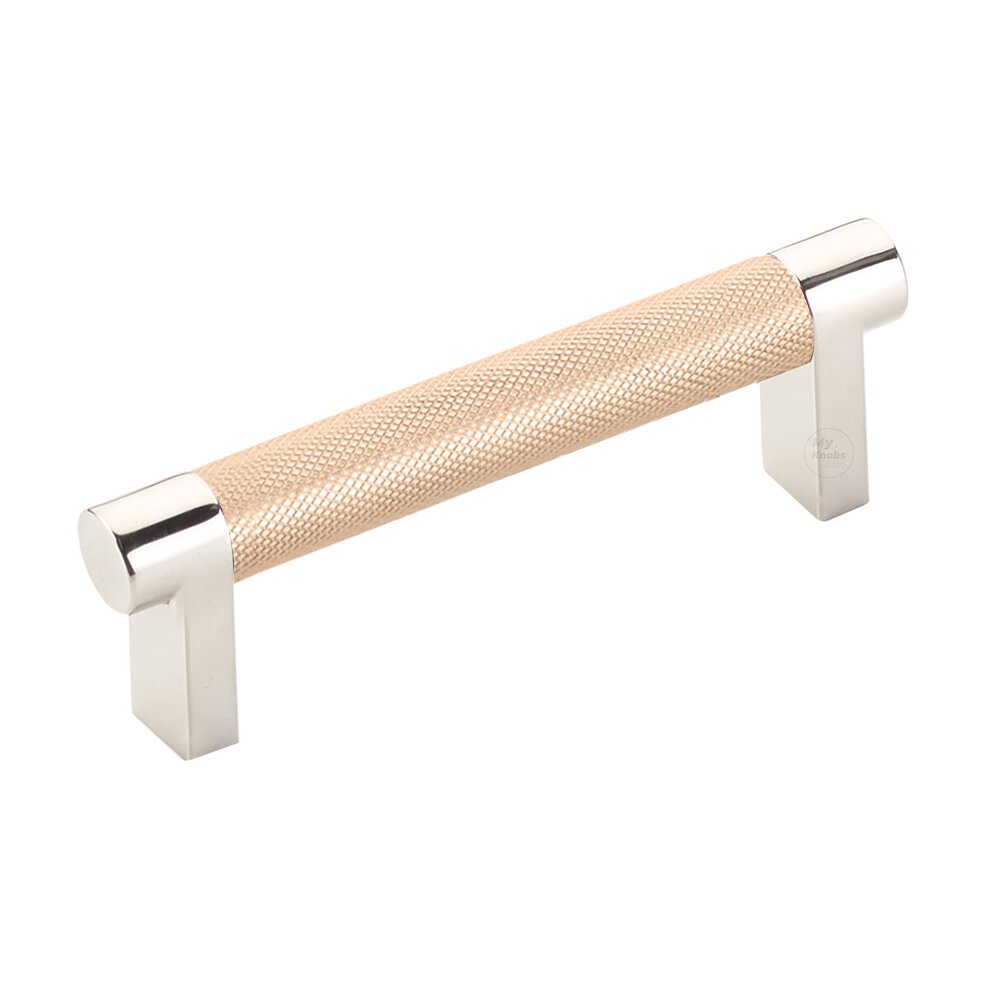 3-1/2" Centers Rectangular Stem in Polished Nickel And Knurled Bar in Satin Copper