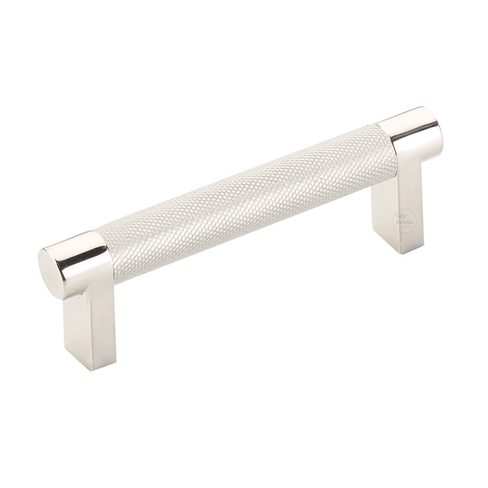 3-1/2" Centers Rectangular Stem in Polished Nickel And Knurled Bar in Satin Nickel
