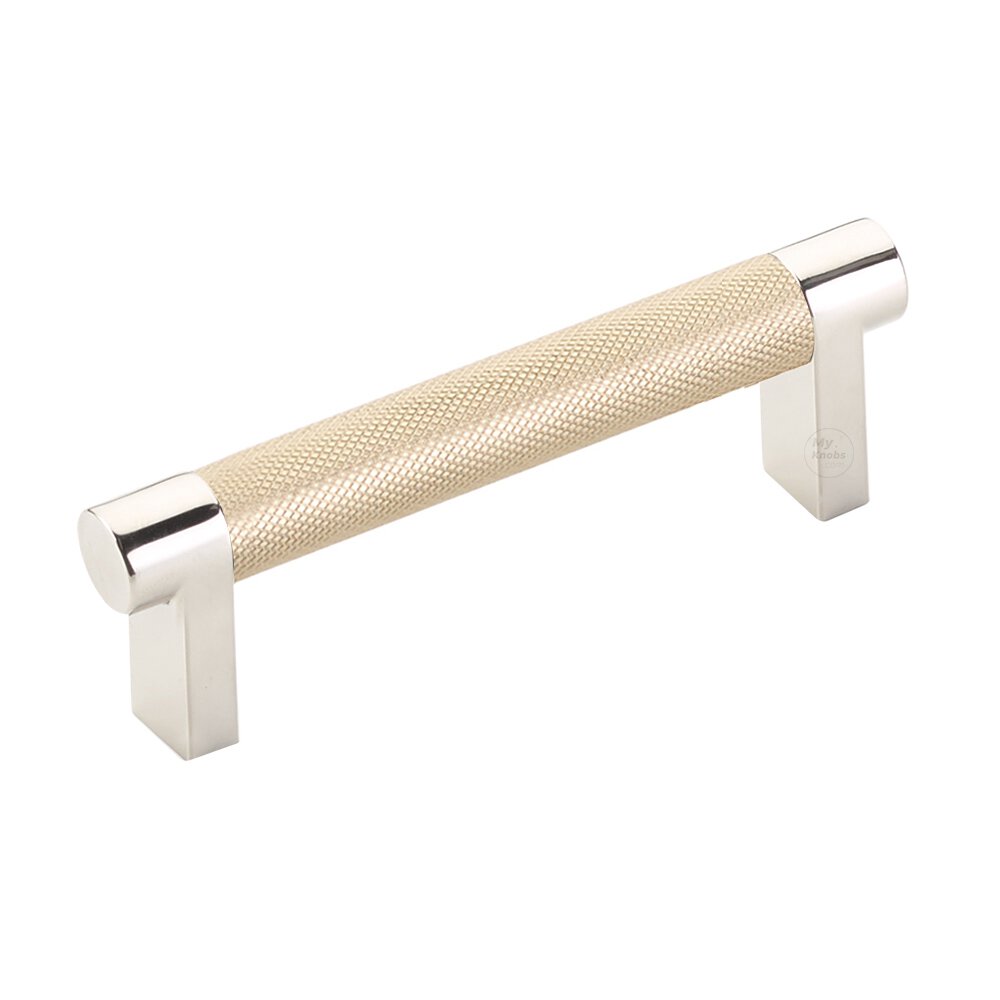 3-1/2" Centers Rectangular Stem in Polished Nickel And Knurled Bar in Satin Brass