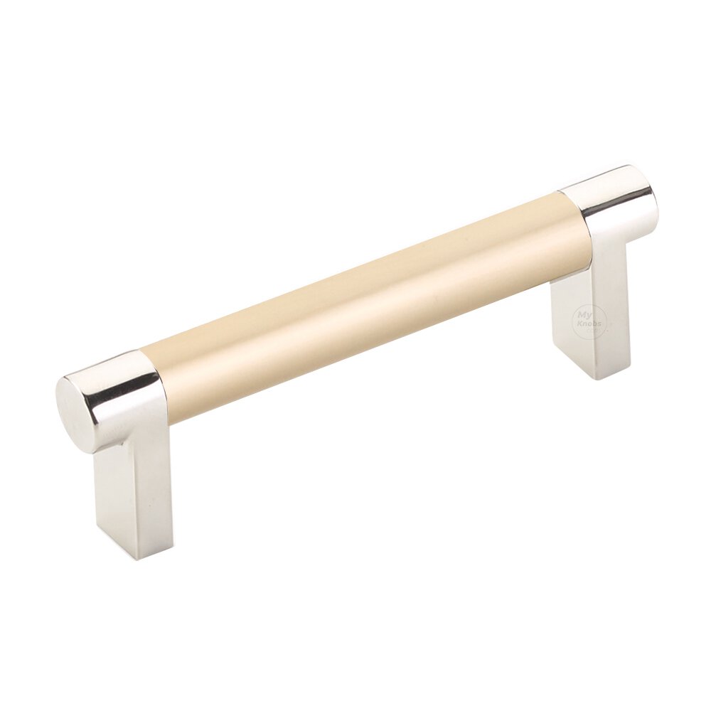 3-1/2" Centers Rectangular Stem in Polished Nickel And Smooth Bar in Satin Brass