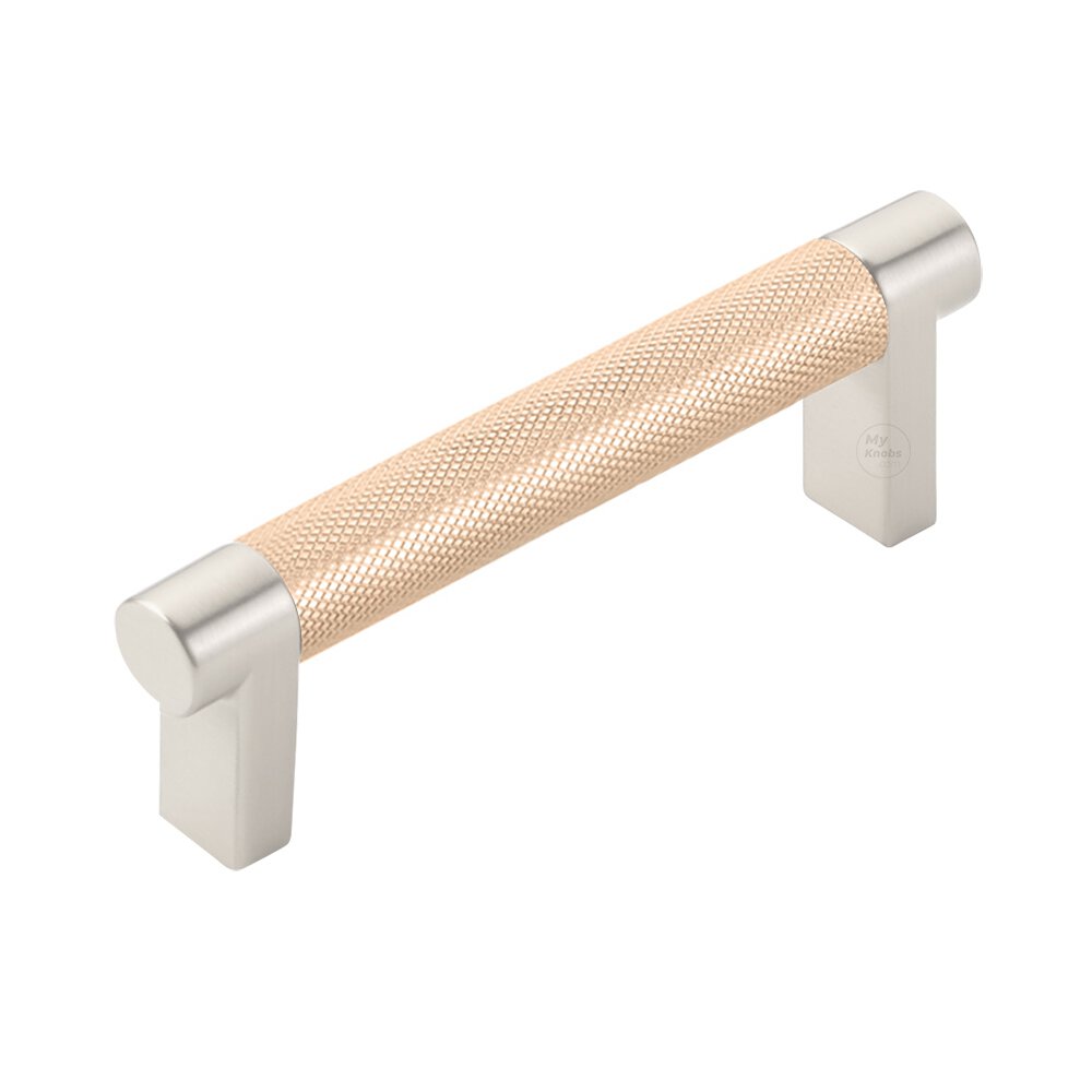 3-1/2" Centers Rectangular Stem in Satin Nickel And Knurled Bar in Satin Copper
