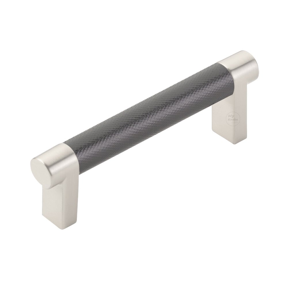 3-1/2" Centers Rectangular Stem in Satin Nickel And Knurled Bar in Oil Rubbed Bronze