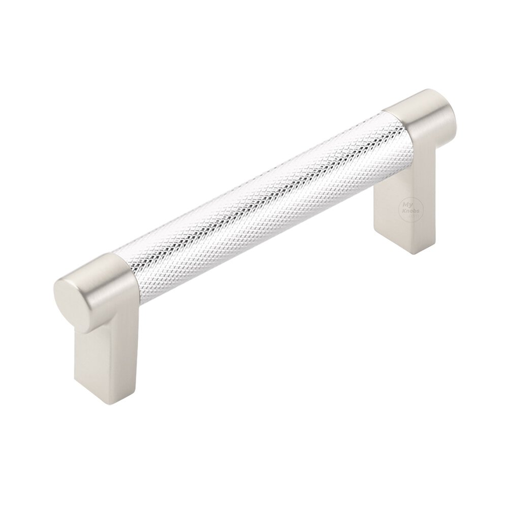 3-1/2" Centers Rectangular Stem in Satin Nickel And Knurled Bar in Polished Chrome