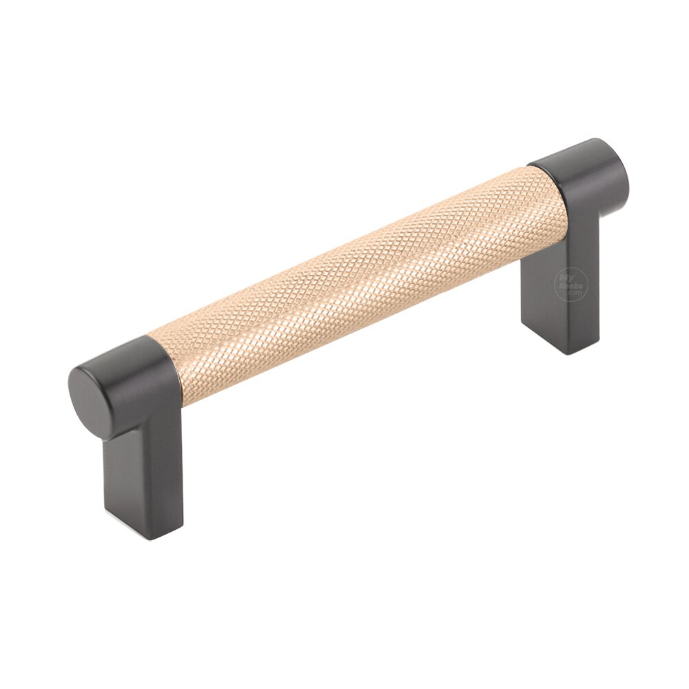 3-1/2" Centers Rectangular Stem in Flat Black And Knurled Bar in Satin Copper