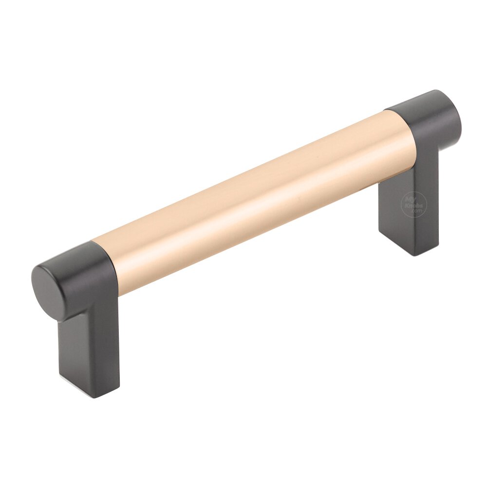 3-1/2" Centers Rectangular Stem in Flat Black And Smooth Bar in Satin Copper