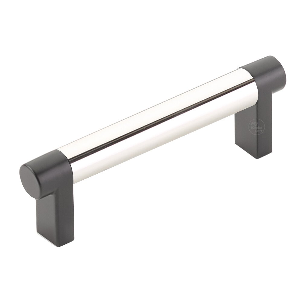 3-1/2" Centers Rectangular Stem in Flat Black And Smooth Bar in Polished Nickel