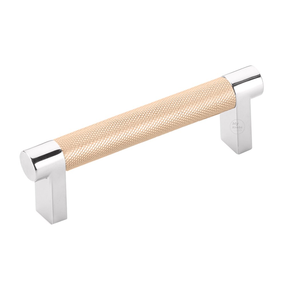 3-1/2" Centers Rectangular Stem in Polished Chrome And Knurled Bar in Satin Copper