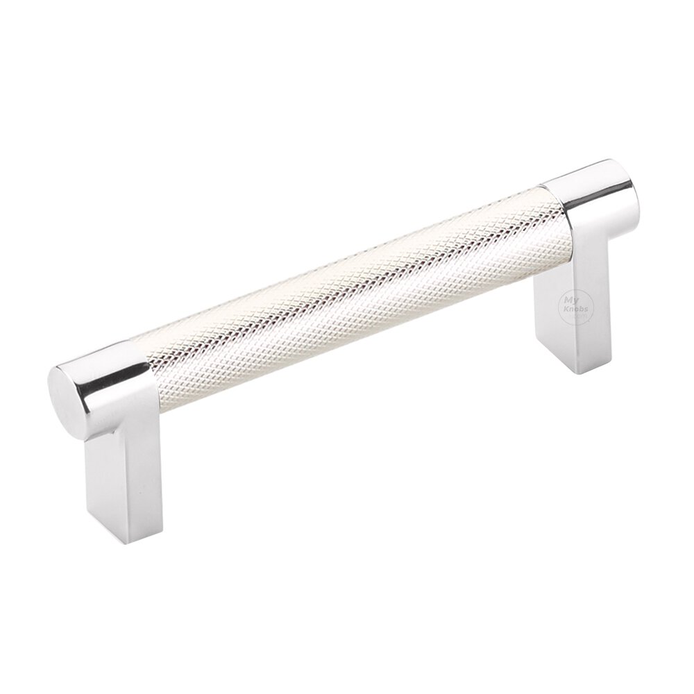 3-1/2" Centers Rectangular Stem in Polished Chrome And Knurled Bar in Polished Nickel