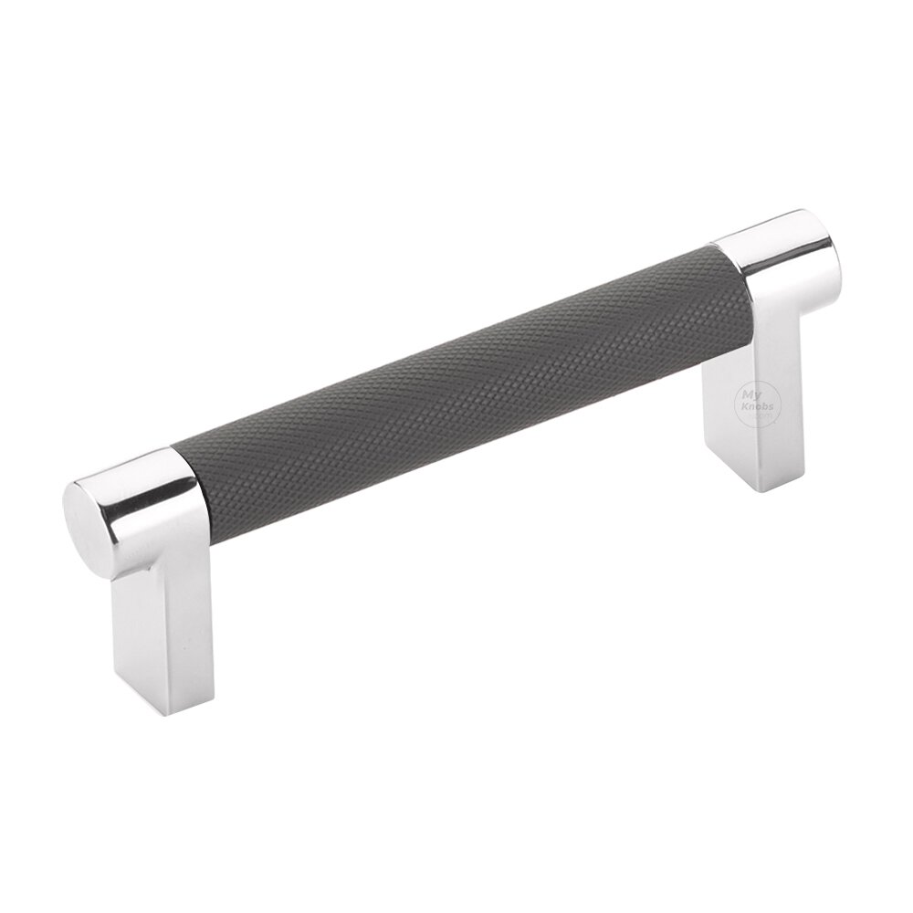 3-1/2" Centers Rectangular Stem in Polished Chrome And Knurled Bar in Flat Black