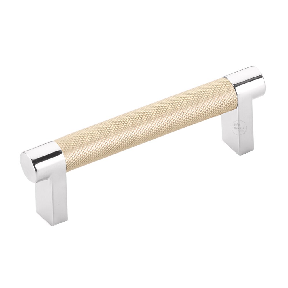 3-1/2" Centers Rectangular Stem in Polished Chrome And Knurled Bar in Satin Brass