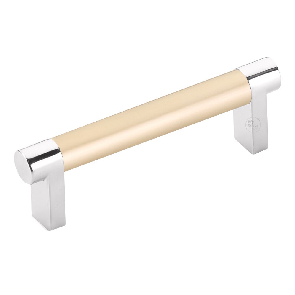 3-1/2" Centers Rectangular Stem in Polished Chrome And Smooth Bar in Satin Brass