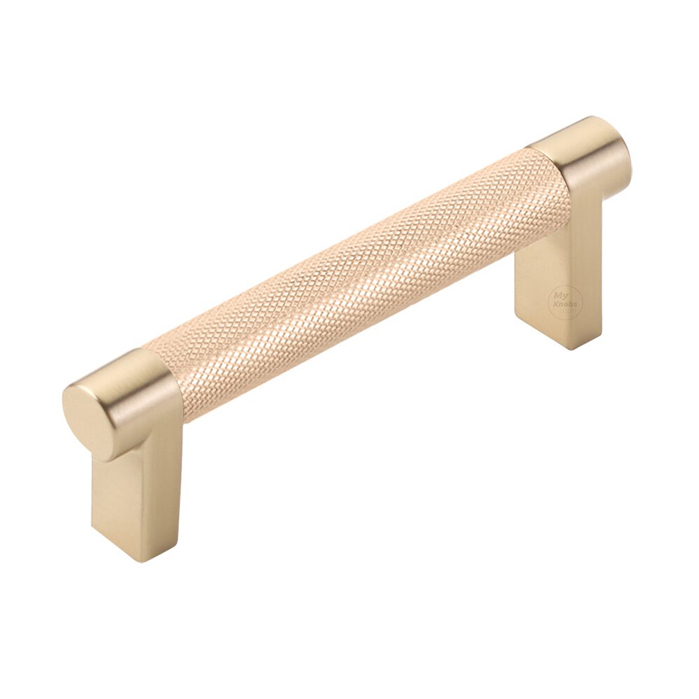 3-1/2" Centers Rectangular Stem in Satin Brass And Knurled Bar in Satin Copper