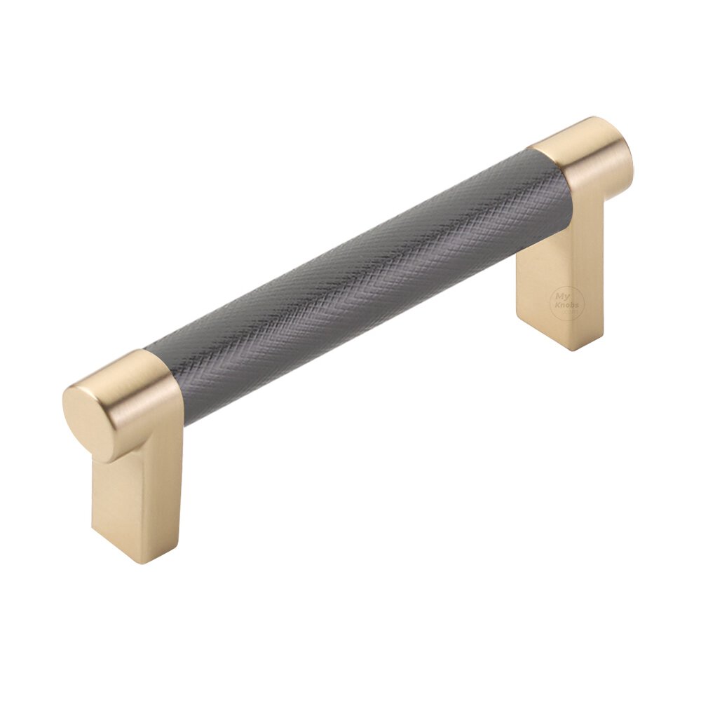 3-1/2" Centers Rectangular Stem in Satin Brass And Knurled Bar in Oil Rubbed Bronze
