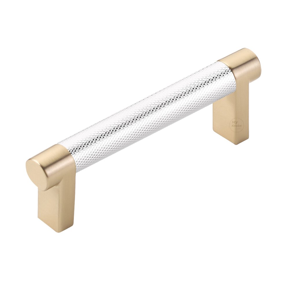 3-1/2" Centers Rectangular Stem in Satin Brass And Knurled Bar in Polished Chrome