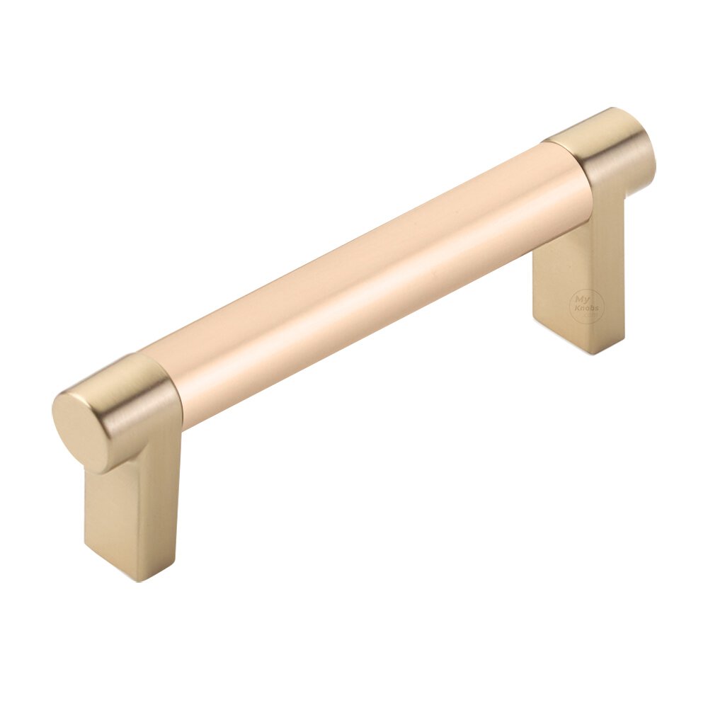 3-1/2" Centers Rectangular Stem in Satin Brass And Smooth Bar in Satin Copper