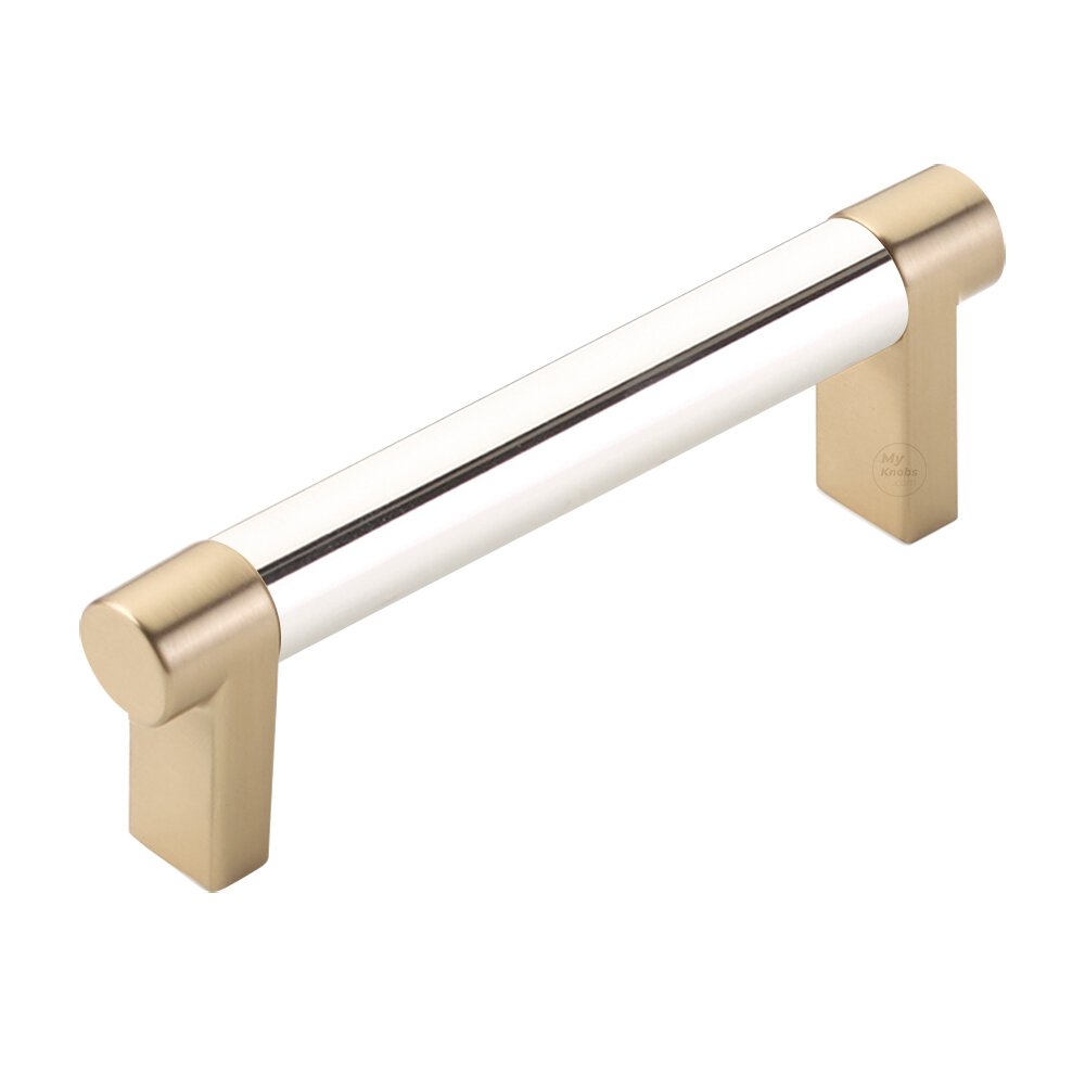 3-1/2" Centers Rectangular Stem in Satin Brass And Smooth Bar in Polished Nickel
