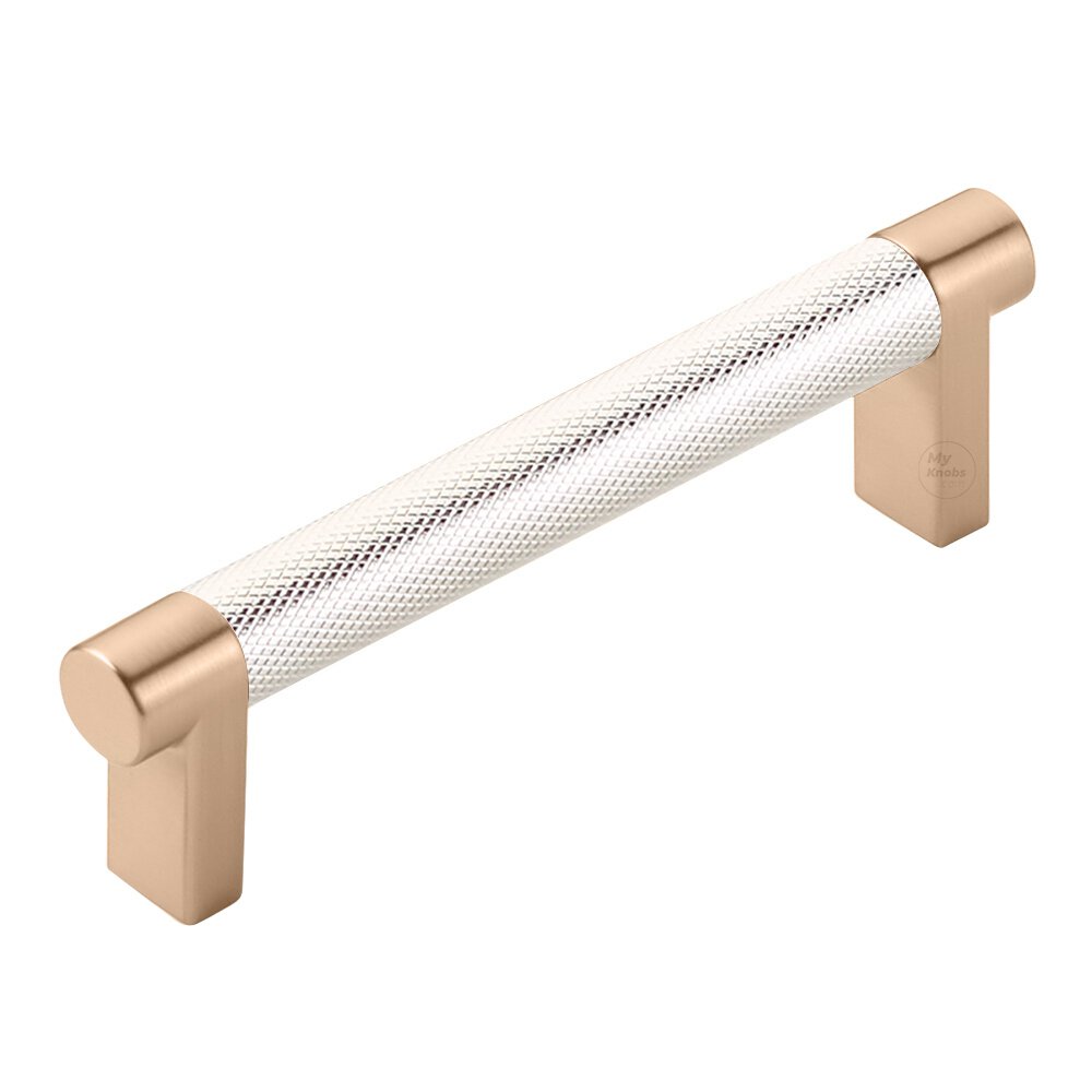 4" Centers Rectangular Stem in Satin Copper And Knurled Bar in Polished Nickel