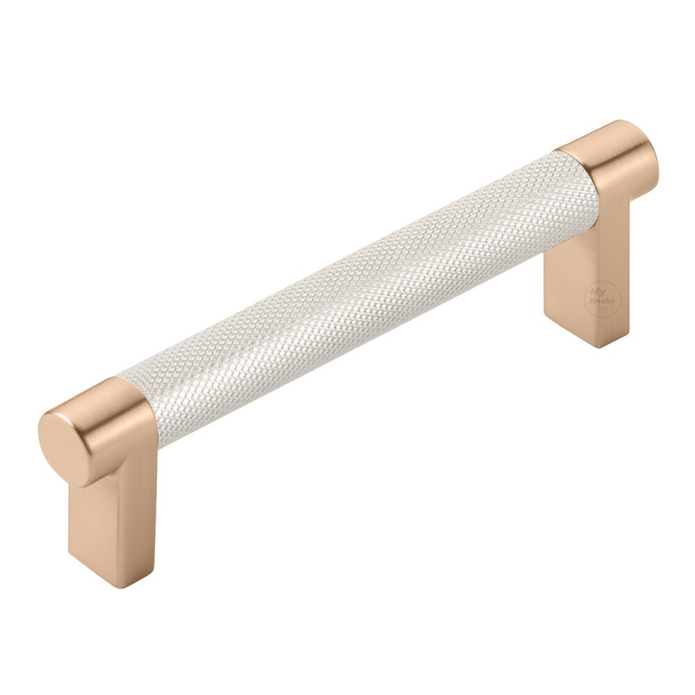 4" Centers Rectangular Stem in Satin Copper And Knurled Bar in Satin Nickel