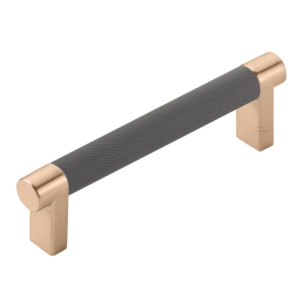 4" Centers Rectangular Stem in Satin Copper And Knurled Bar in Flat Black