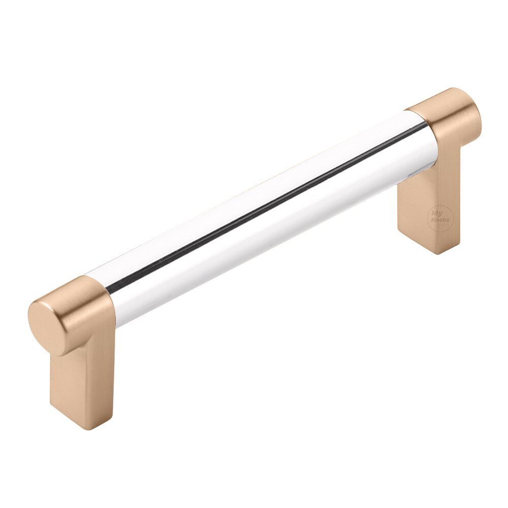 4" Centers Rectangular Stem in Satin Copper And Smooth Bar in Polished Chrome