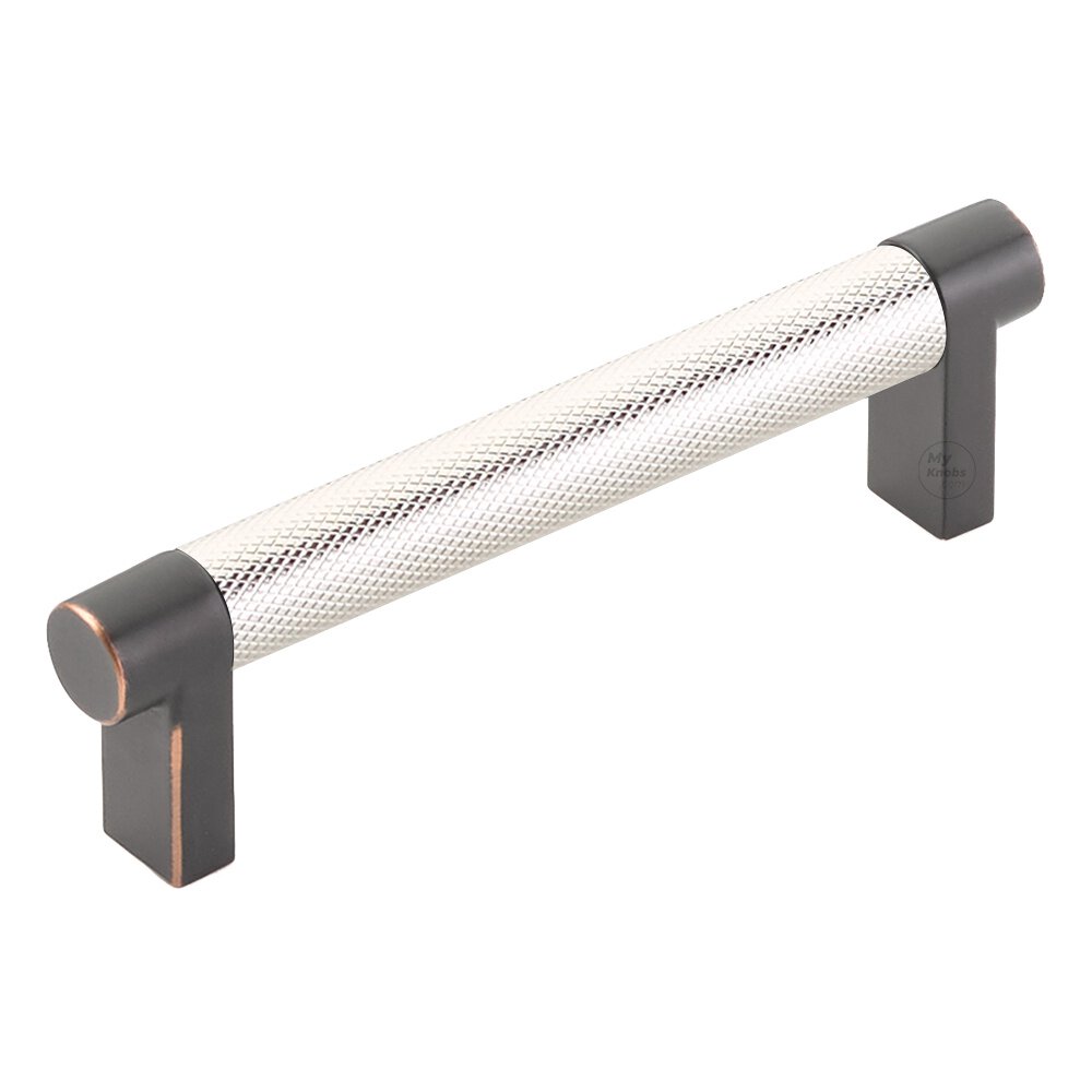 4" Centers Rectangular Stem in Oil Rubbed Bronze And Knurled Bar in Polished Nickel