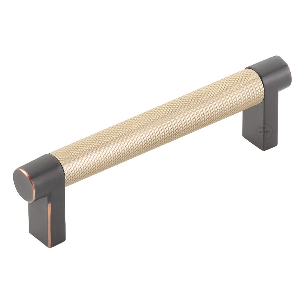 4" Centers Rectangular Stem in Oil Rubbed Bronze And Knurled Bar in Satin Brass