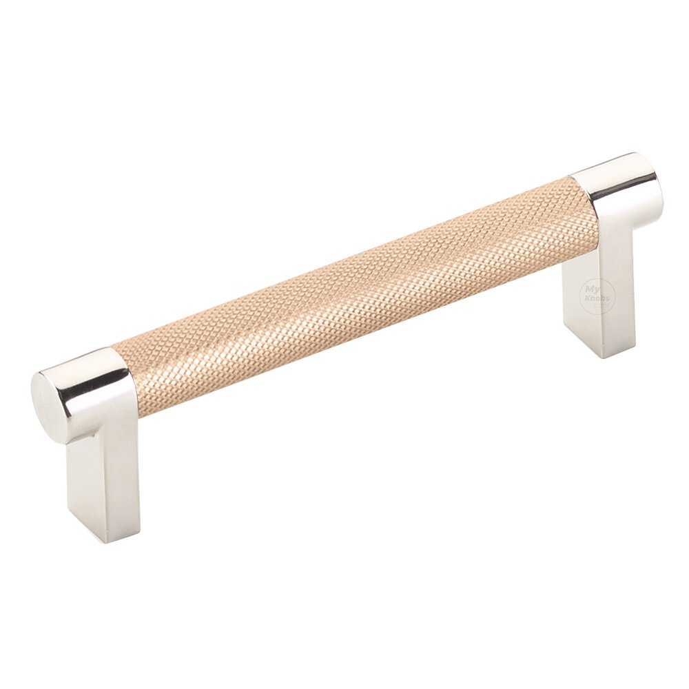4" Centers Rectangular Stem in Polished Nickel And Knurled Bar in Satin Copper