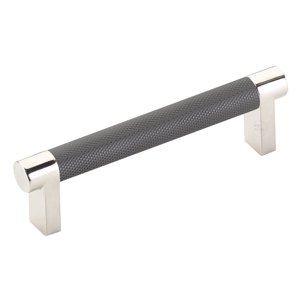 4" Centers Rectangular Stem in Polished Nickel And Knurled Bar in Oil Rubbed Bronze