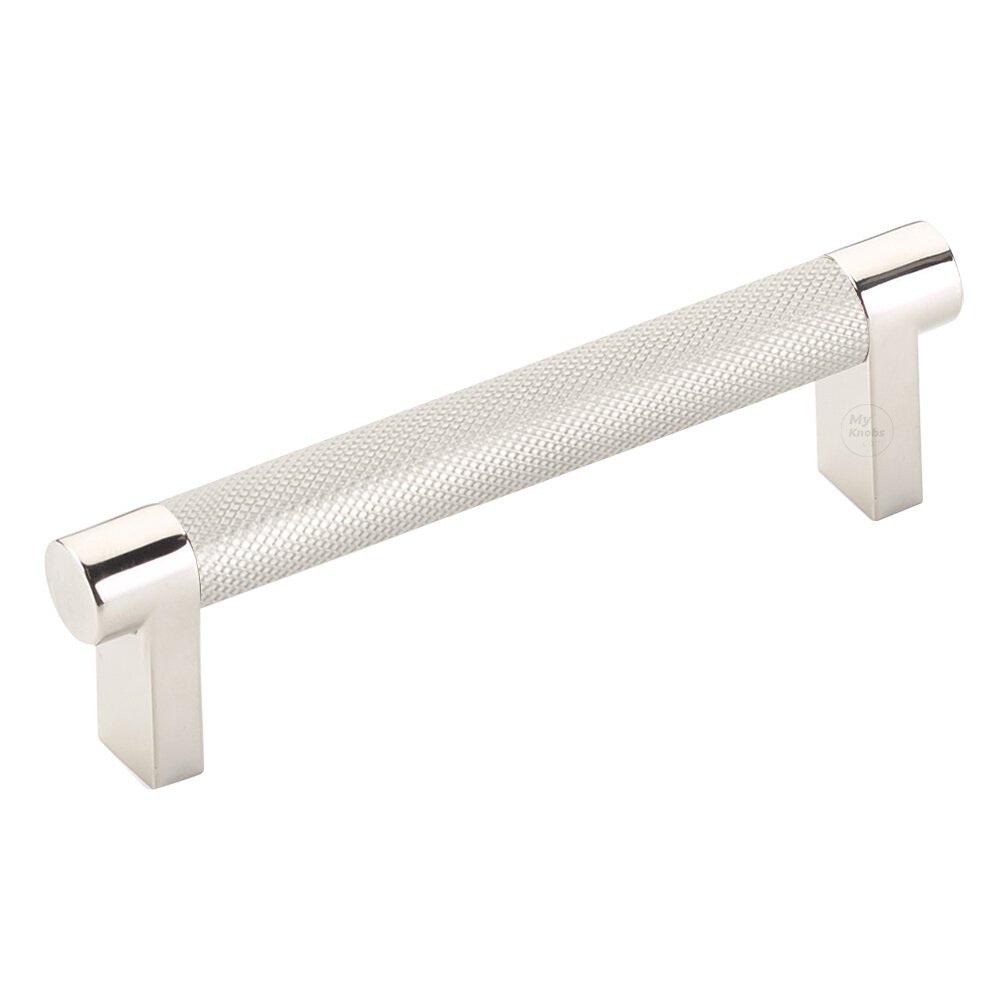4" Centers Rectangular Stem in Polished Nickel And Knurled Bar in Satin Nickel