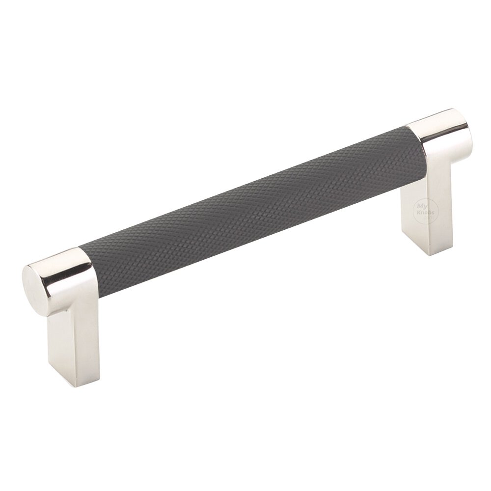 4" Centers Rectangular Stem in Polished Nickel And Knurled Bar in Flat Black