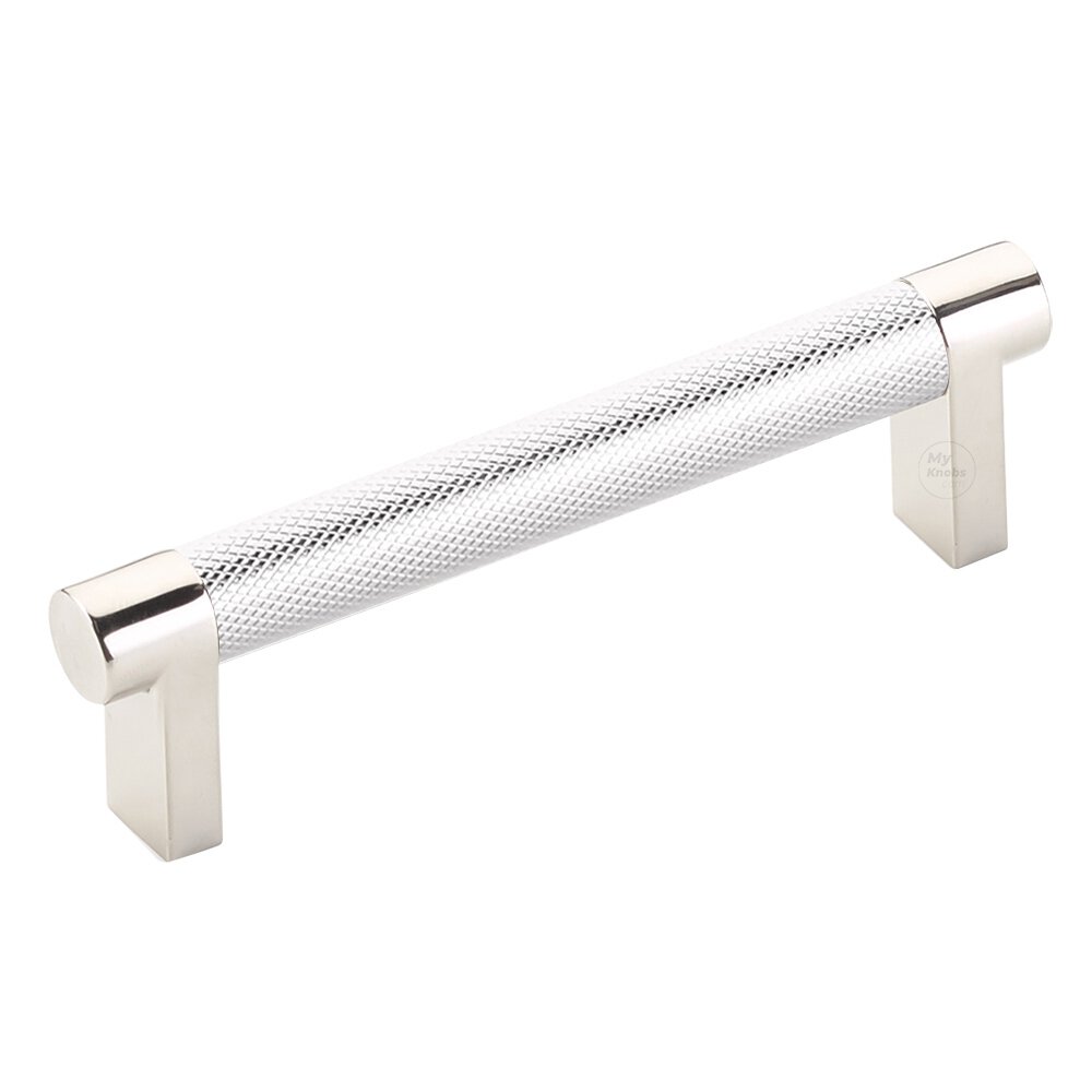 4" Centers Rectangular Stem in Polished Nickel And Knurled Bar in Polished Chrome