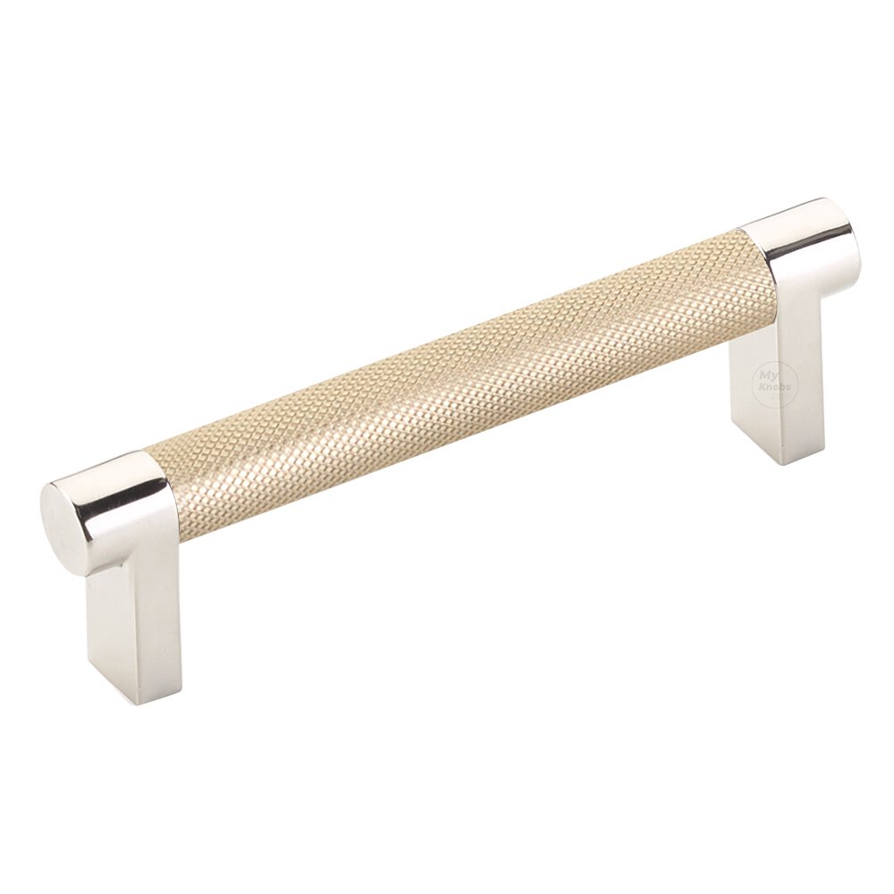 4" Centers Rectangular Stem in Polished Nickel And Knurled Bar in Satin Brass