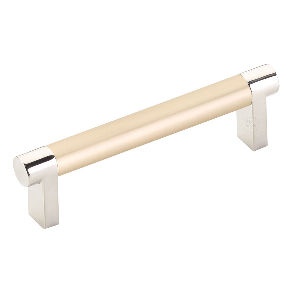 4" Centers Rectangular Stem in Polished Nickel And Smooth Bar in Satin Brass