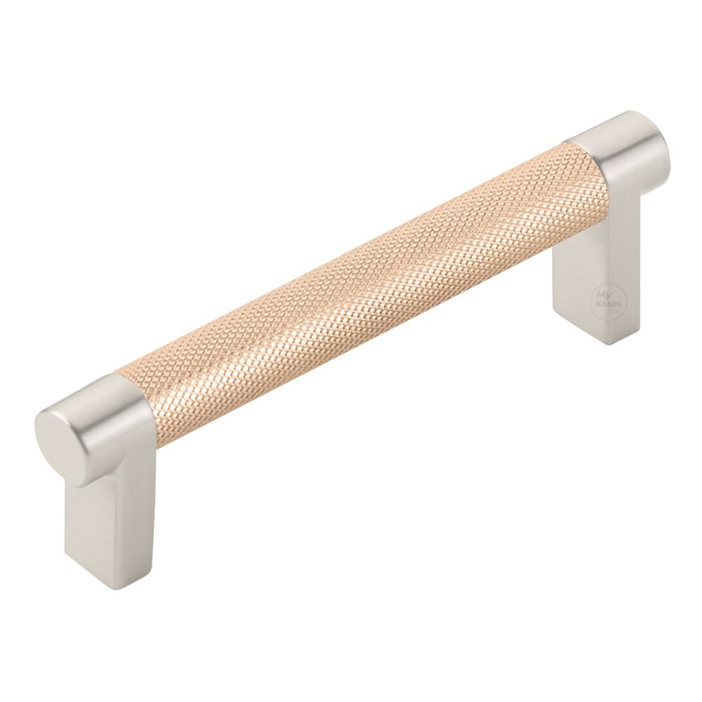 4" Centers Rectangular Stem in Satin Nickel And Knurled Bar in Satin Copper