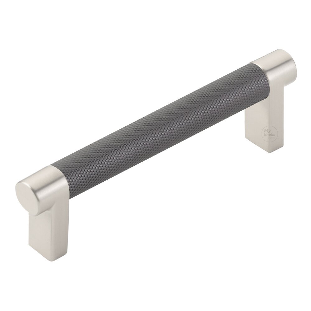4" Centers Rectangular Stem in Satin Nickel And Knurled Bar in Oil Rubbed Bronze
