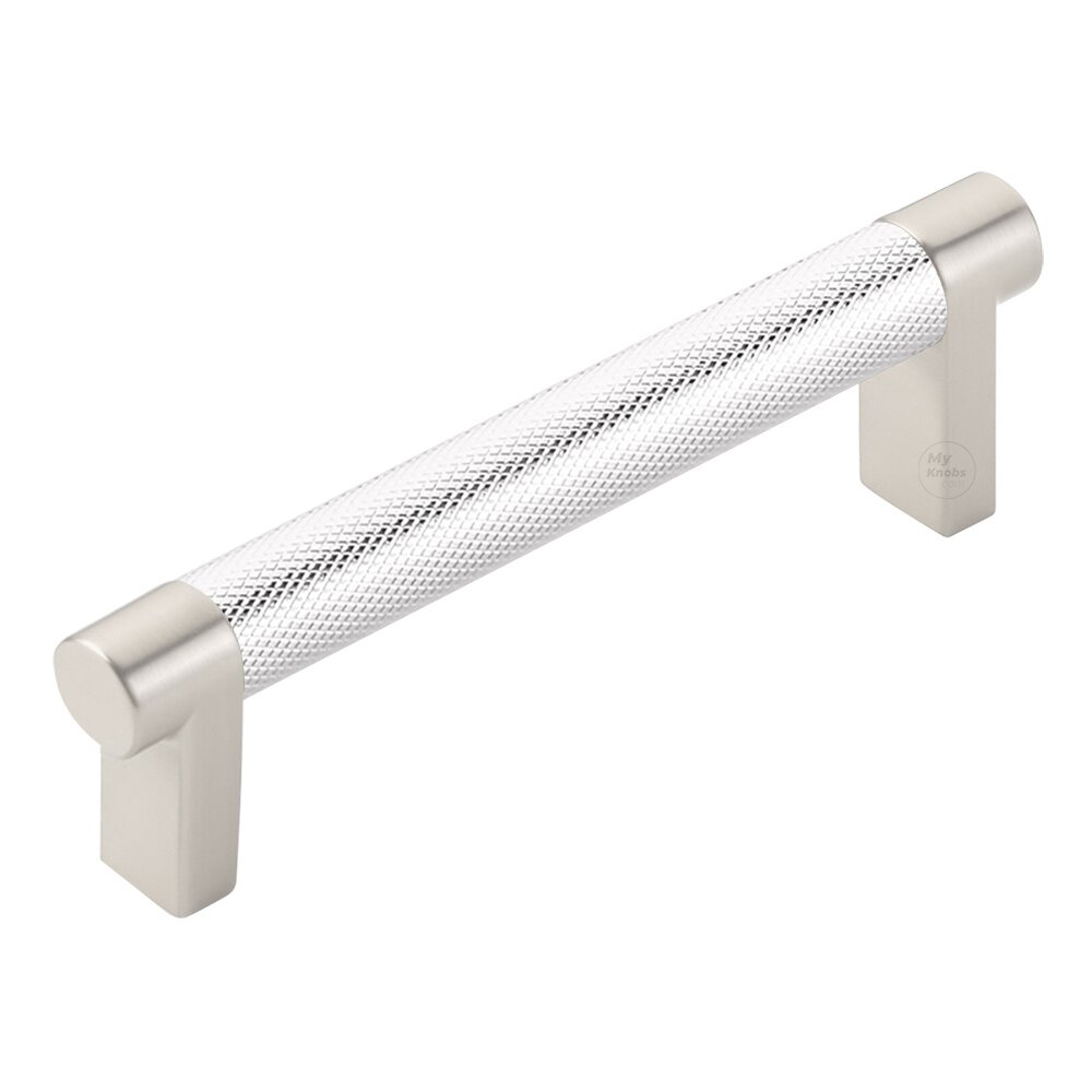 4" Centers Rectangular Stem in Satin Nickel And Knurled Bar in Polished Chrome