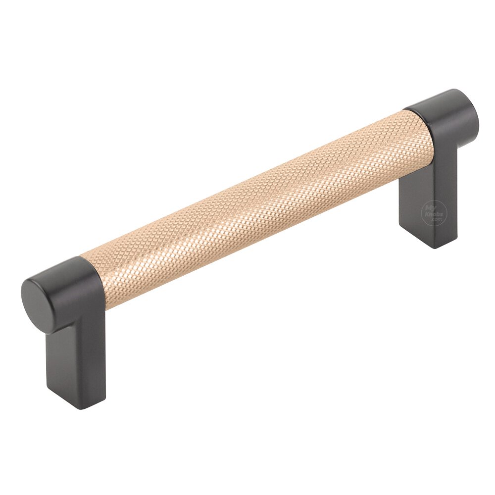 4" Centers Rectangular Stem in Flat Black And Knurled Bar in Satin Copper