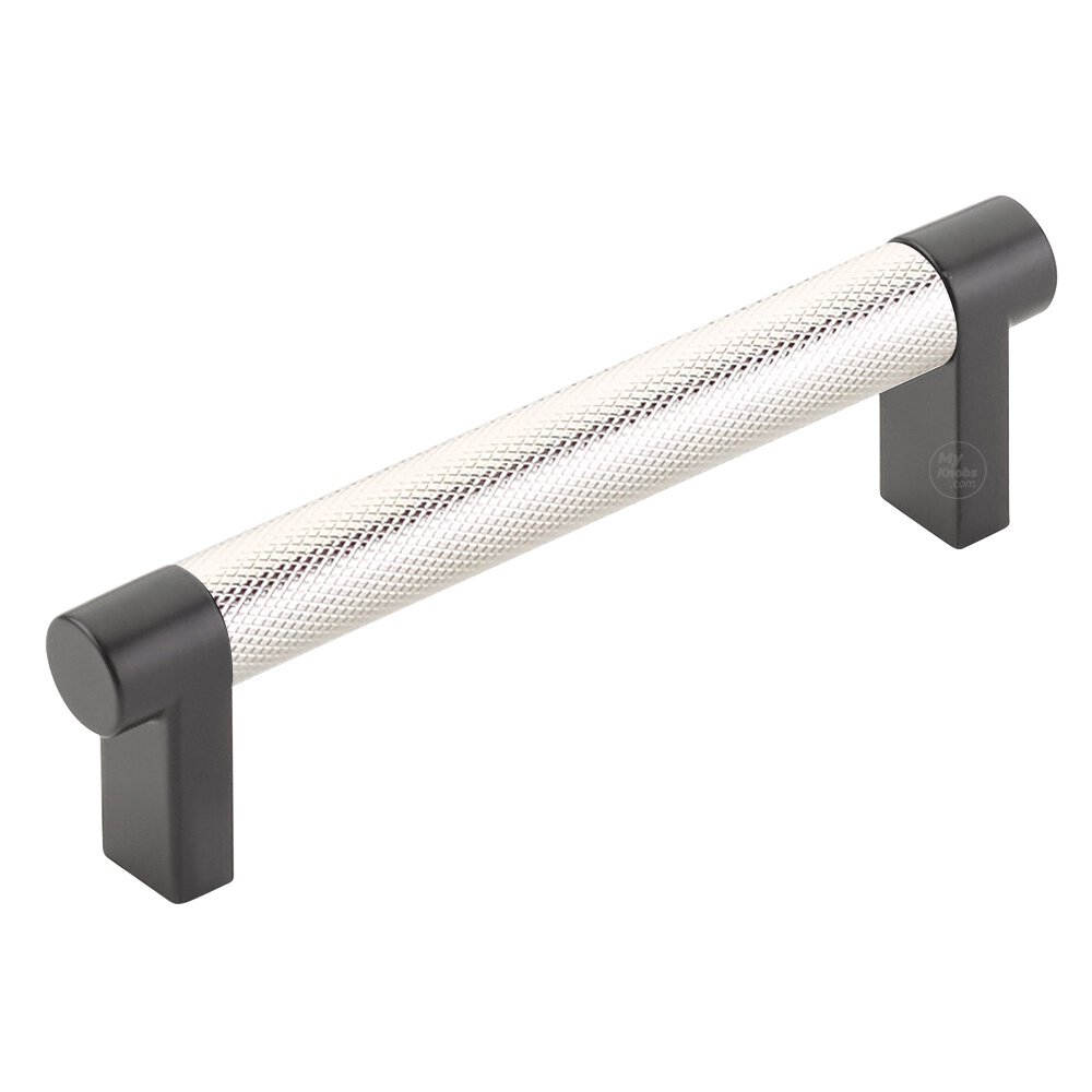 4" Centers Rectangular Stem in Flat Black And Knurled Bar in Polished Nickel