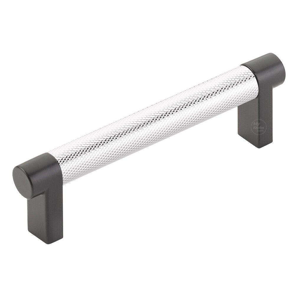 4" Centers Rectangular Stem in Flat Black And Knurled Bar in Polished Chrome
