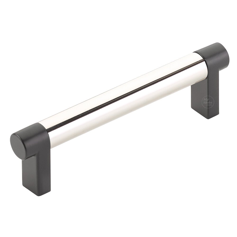 4" Centers Rectangular Stem in Flat Black And Smooth Bar in Polished Nickel