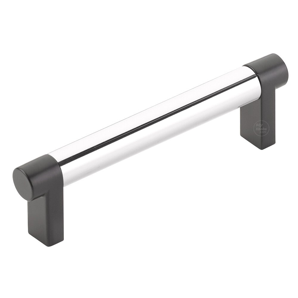 4" Centers Rectangular Stem in Flat Black And Smooth Bar in Polished Chrome