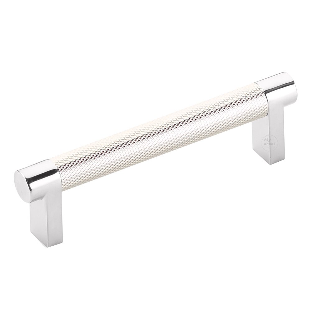4" Centers Rectangular Stem in Polished Chrome And Knurled Bar in Polished Nickel