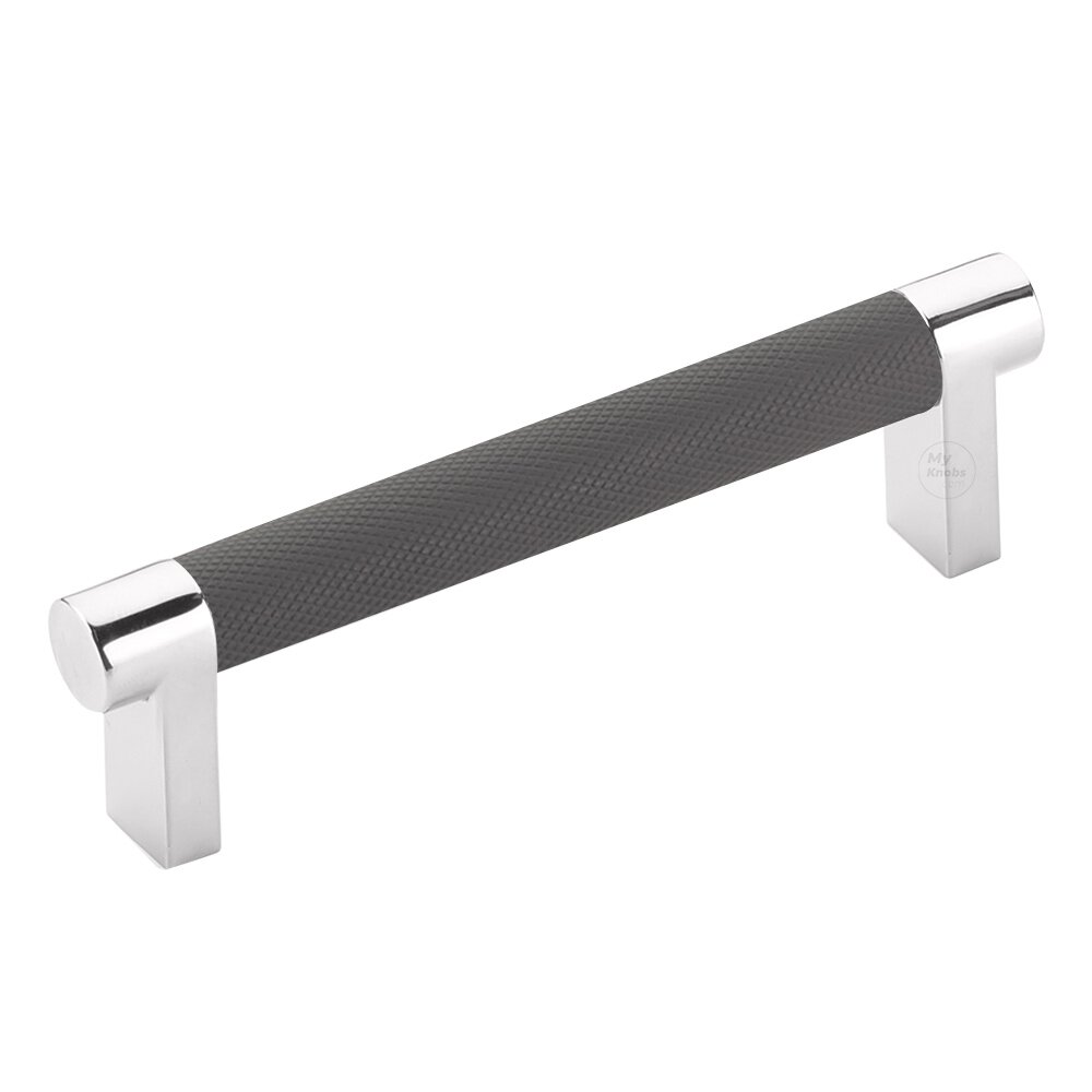 4" Centers Rectangular Stem in Polished Chrome And Knurled Bar in Flat Black