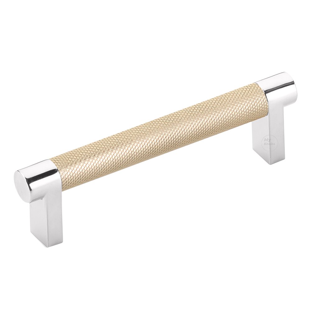 4" Centers Rectangular Stem in Polished Chrome And Knurled Bar in Satin Brass